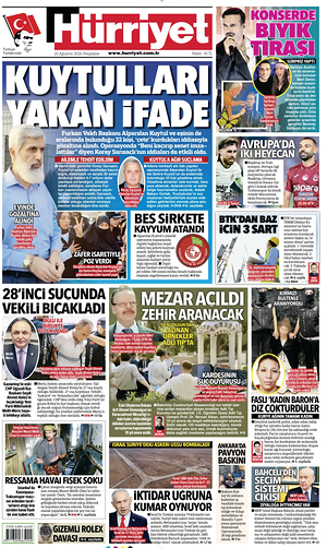 Prima pagina Hurriyet di oggi - Quotidiano estero