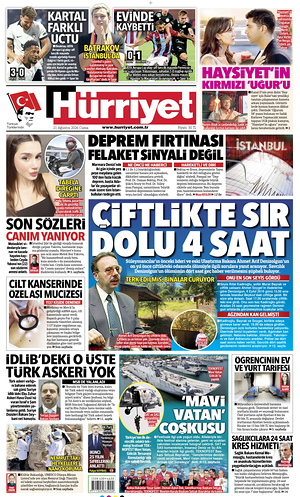 Prima pagina Hurriyet di oggi - Quotidiano estero