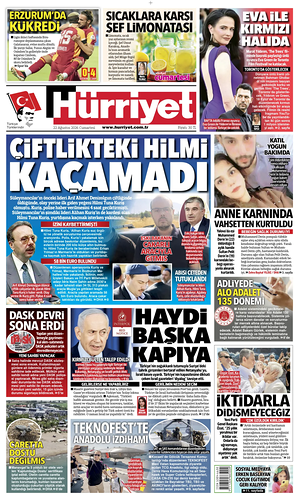 Prima pagina Hurriyet di oggi - Quotidiano estero
