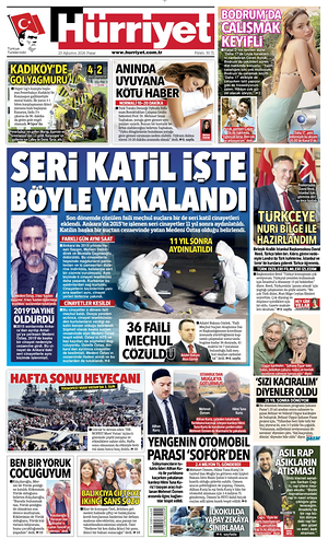 Prima pagina Hurriyet di oggi - Quotidiano estero
