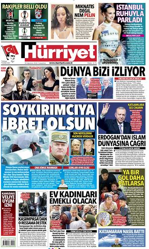 Prima pagina Hurriyet di oggi - Quotidiano estero
