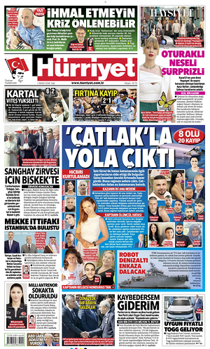 Prima pagina Hurriyet di oggi - Quotidiano estero