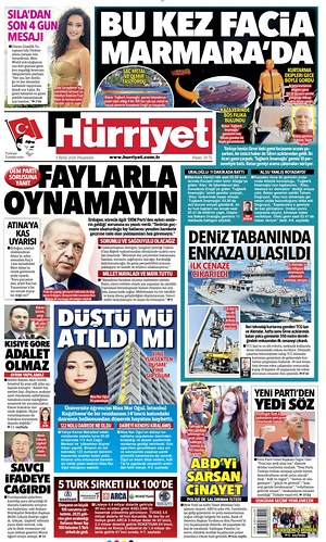 Prima pagina Hurriyet di oggi - Quotidiano estero