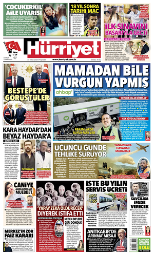 Prima pagina Hurriyet di oggi - Quotidiano estero