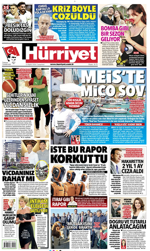 Prima pagina Hurriyet di oggi - Quotidiano estero