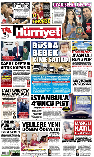 Prima pagina Hurriyet di oggi - Quotidiano estero