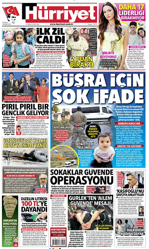 Prima pagina Hurriyet di oggi - Quotidiano estero