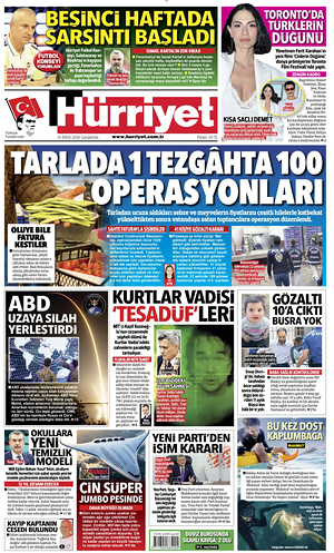 Prima pagina Hurriyet di oggi - Quotidiano estero