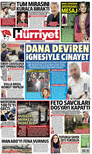Prima pagina Hurriyet di oggi - Quotidiano estero