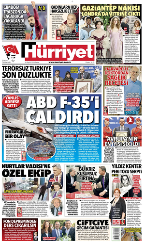 Prima pagina Hurriyet di oggi - Quotidiano estero