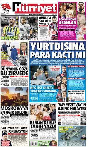Prima pagina Hurriyet di oggi - Quotidiano estero