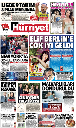 Prima pagina Hurriyet di oggi - Quotidiano estero