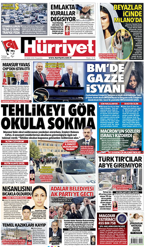 Prima pagina Hurriyet di oggi - Quotidiano estero