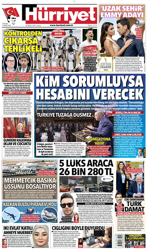 Prima pagina Hurriyet di oggi - Quotidiano estero