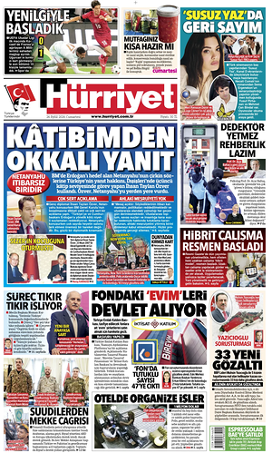 Prima pagina Hurriyet di oggi - Quotidiano estero
