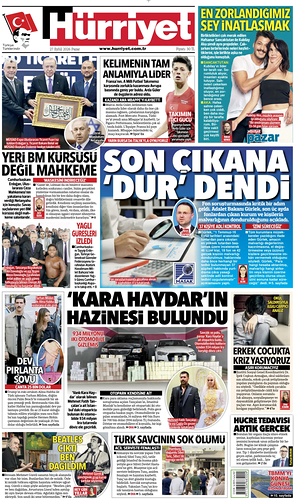 Prima pagina Hurriyet di oggi - Quotidiano estero