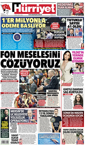 Prima pagina Hurriyet di oggi - Quotidiano estero