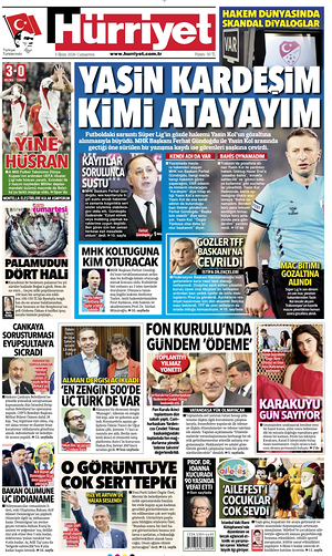Prima pagina Hurriyet di oggi - Quotidiano estero
