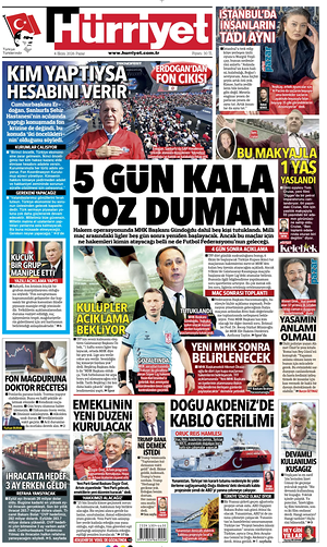 Prima pagina Hurriyet di oggi - Quotidiano estero