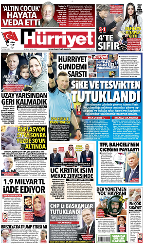 Prima pagina Hurriyet di oggi - Quotidiano estero