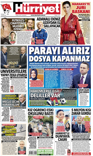 Prima pagina Hurriyet di oggi - Quotidiano estero