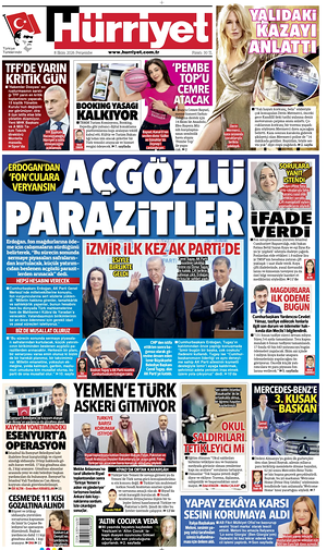 Prima pagina Hurriyet di oggi - Quotidiano estero
