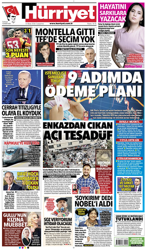 Prima pagina Hurriyet di oggi - Quotidiano estero