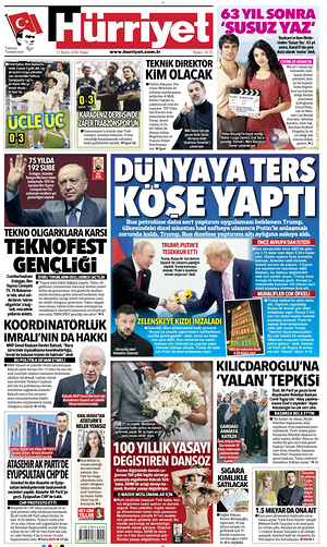 Prima pagina Hurriyet di oggi - Quotidiano estero