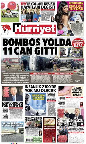 Prima pagina Hurriyet di oggi - Quotidiano estero