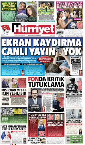 Prima pagina Hurriyet di oggi - Quotidiano estero