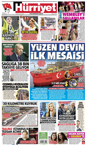 Prima pagina Hurriyet di oggi - Quotidiano estero