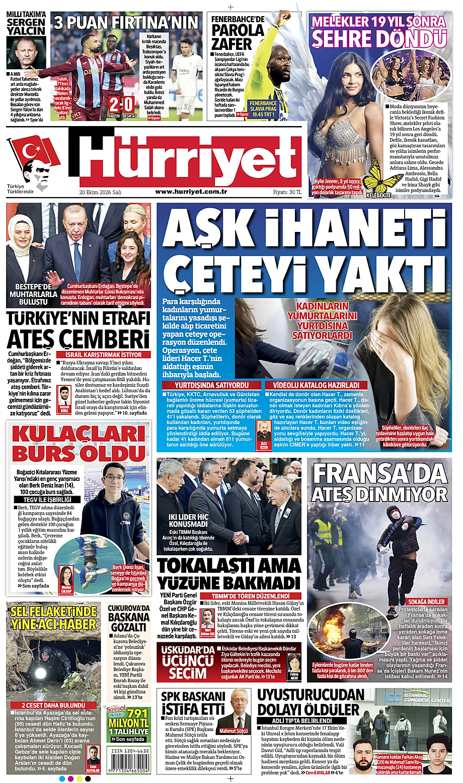 Prima pagina Hurriyet di oggi - Edicola 20 Ottobre 2026