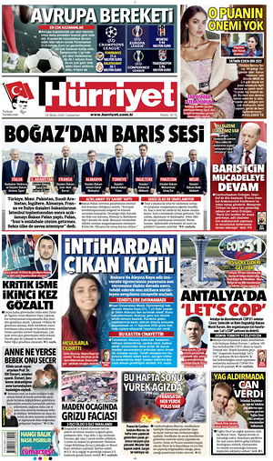 Prima pagina Hurriyet di oggi - Quotidiano estero