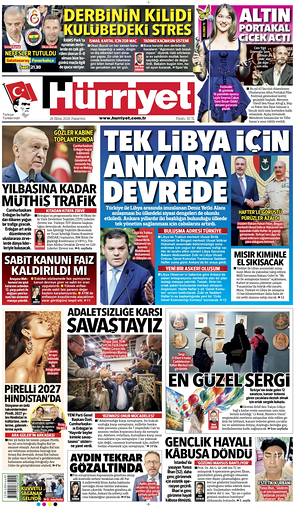 Prima pagina Hurriyet di oggi - Quotidiano estero