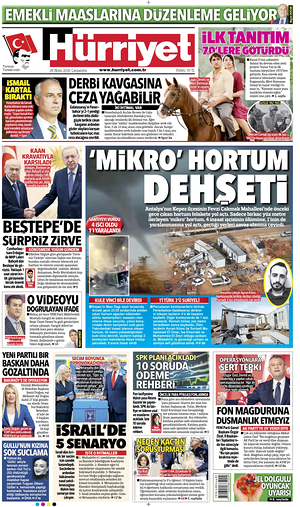 Prima pagina Hurriyet di oggi - Quotidiano estero