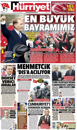 Prima pagina Hurriyet di oggi - Quotidiano estero