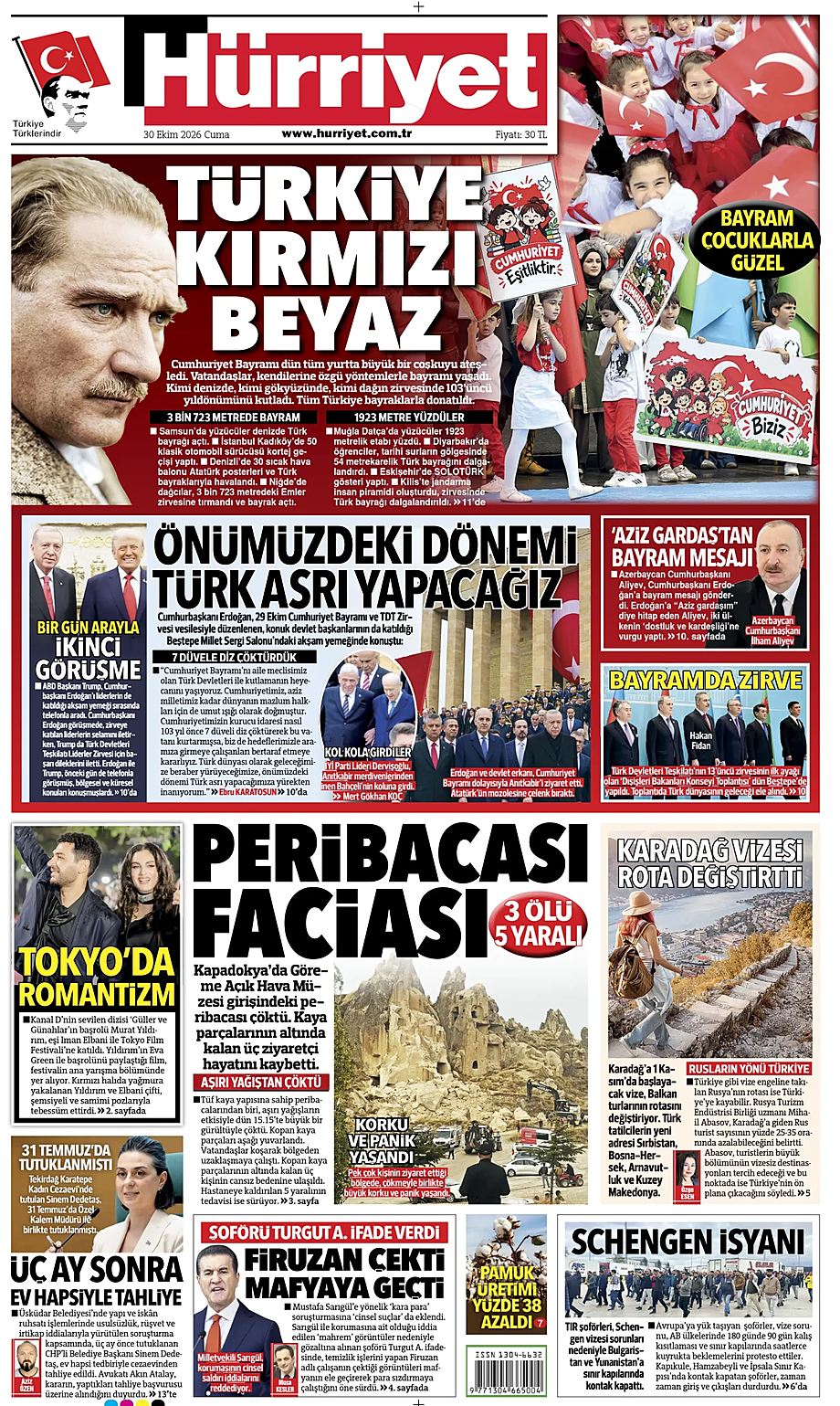Portada Hurriyet de hoy - Quiosco 30 octubre 2026