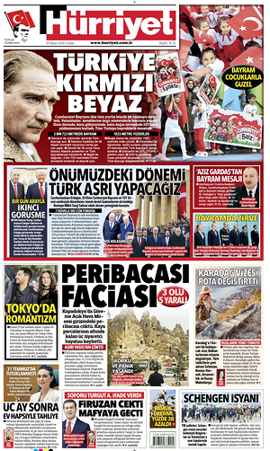 Prima pagina Hurriyet di oggi - Quotidiano estero