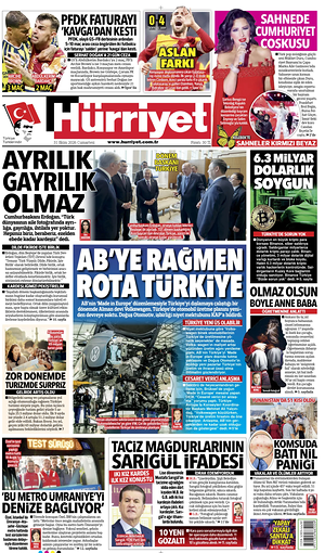 Prima pagina Hurriyet di oggi - Quotidiano estero