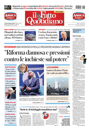 Prima pagina Il Fatto Quotidiano di oggi - Quotidiano nazionale