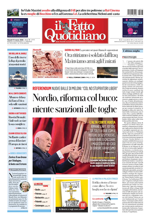 Prima pagina Il Fatto Quotidiano di oggi - Quotidiano nazionale