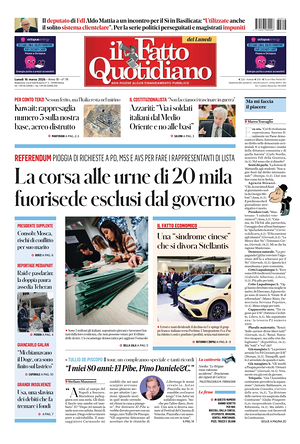 Prima pagina Il Fatto Quotidiano di oggi - Quotidiano nazionale