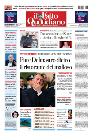 Prima pagina Il Fatto Quotidiano di oggi - Quotidiano nazionale