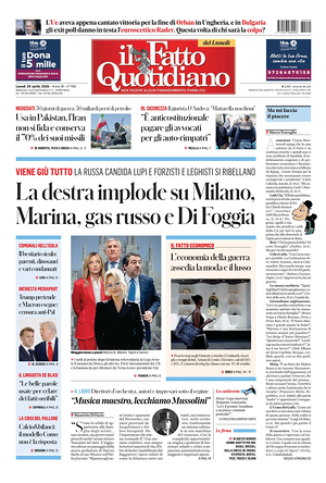 Prima pagina Il Fatto Quotidiano di oggi - Quotidiano nazionale