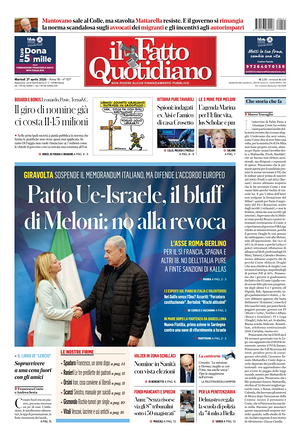 Prima pagina Il Fatto Quotidiano di oggi - Quotidiano nazionale