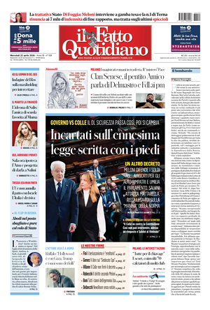 Prima pagina Il Fatto Quotidiano di oggi - Quotidiano nazionale