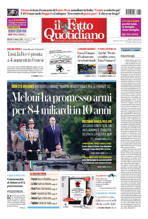Prima pagina Il Fatto Quotidiano di oggi - Quotidiano nazionale