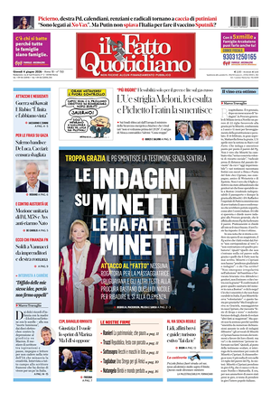 Prima pagina Il Fatto Quotidiano di oggi - Quotidiano nazionale