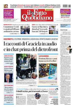 Prima pagina Il Fatto Quotidiano di oggi - Quotidiano nazionale