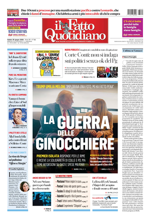 Prima pagina Il Fatto Quotidiano di oggi - Quotidiano nazionale